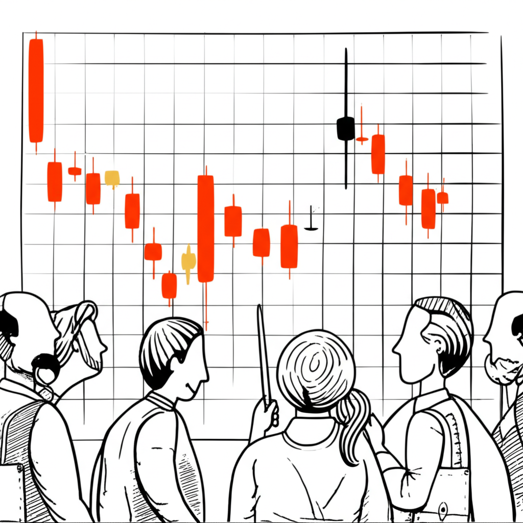 K線圖中十字線表示市場平衡與不確定性的插圖