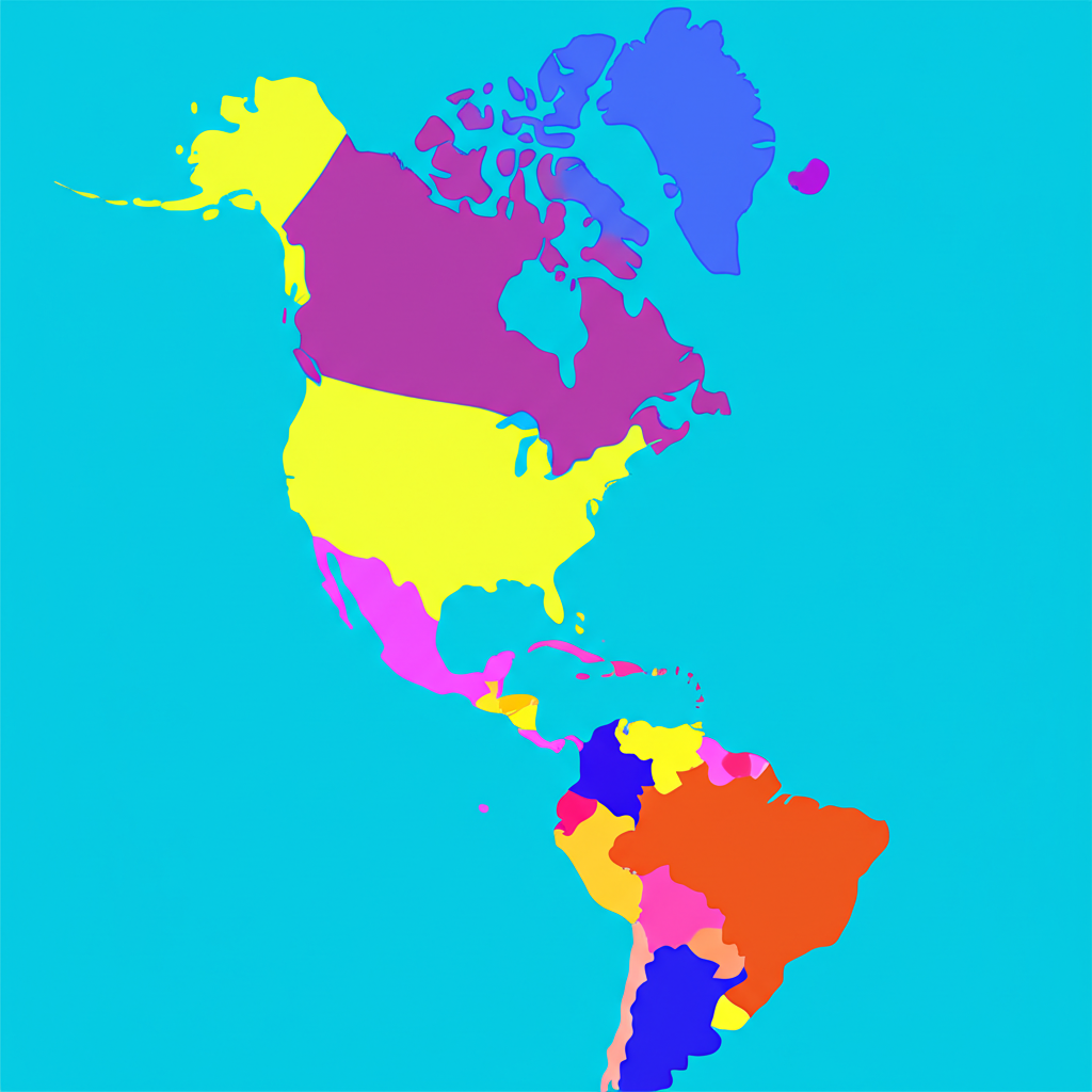 Illustration of a diverse map of the Americas highlighting Latin America with vibrant colors representing cultural richness and shared history