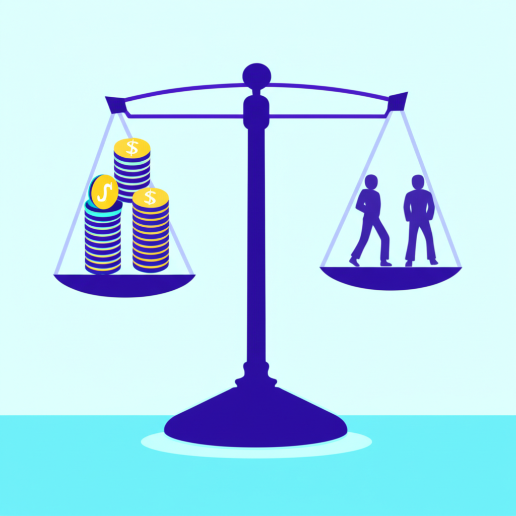 插圖描繪公司分配利潤給股東,天平顯示公司資產減少而股東財富增加,象徵資本結構調整