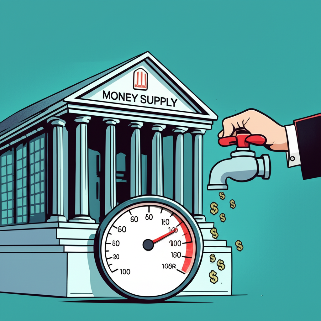 中央銀行升息收緊貨幣供給的機制示意圖