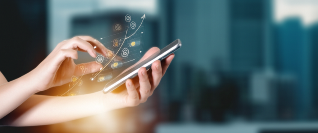 An illustration of a person managing small stock shares on a digital device symbolizing financial flexibility and wealth accumulation