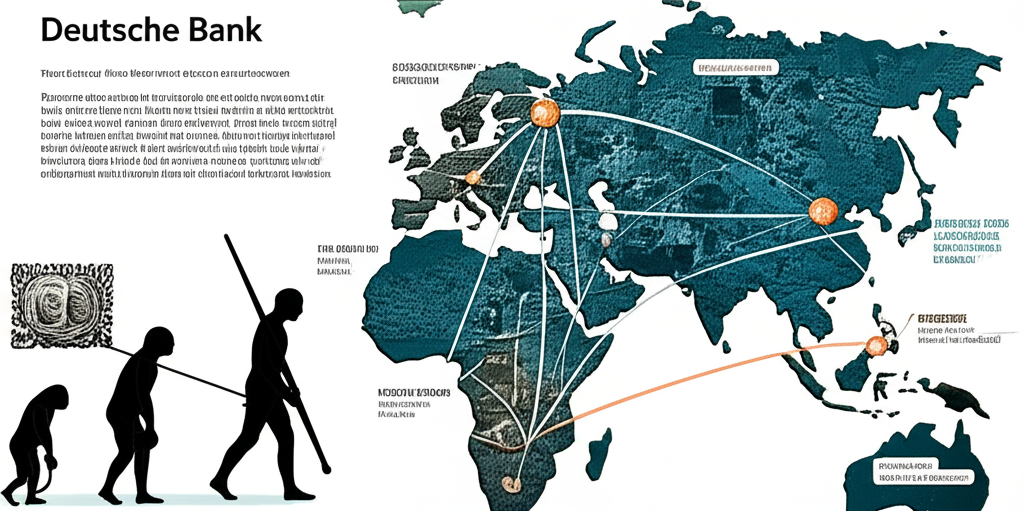 德意志銀行從1870年成立至今的演變插圖,從歷史元素到現代全球金融網絡,展現其在歐洲與亞洲的影響力