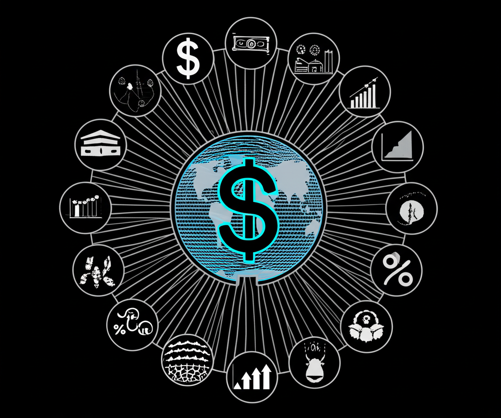 美元作為全球核心貨幣與世界經濟連結的圖示