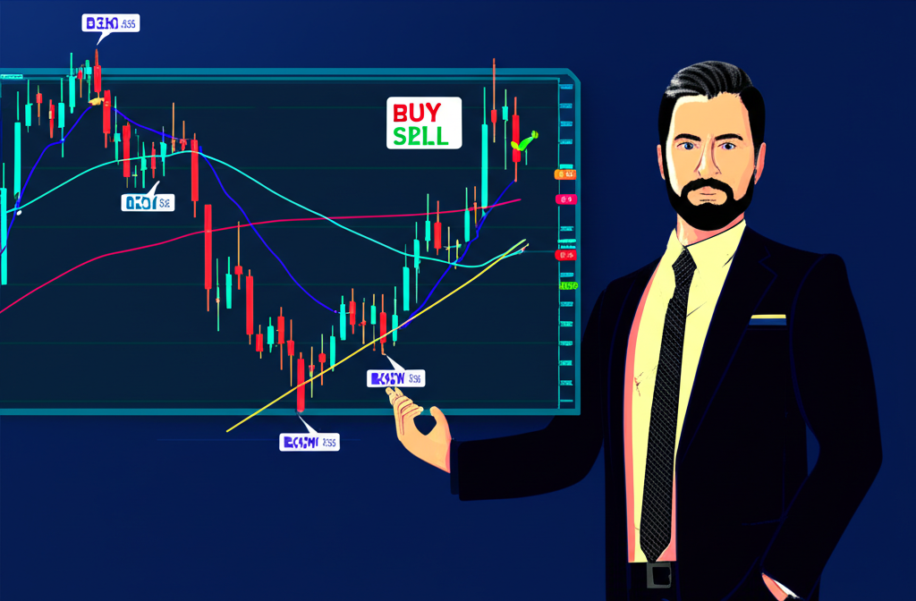 投資人分析KDJ指標圖表，顯示市場趨勢與買賣訊號的綜合指南插圖