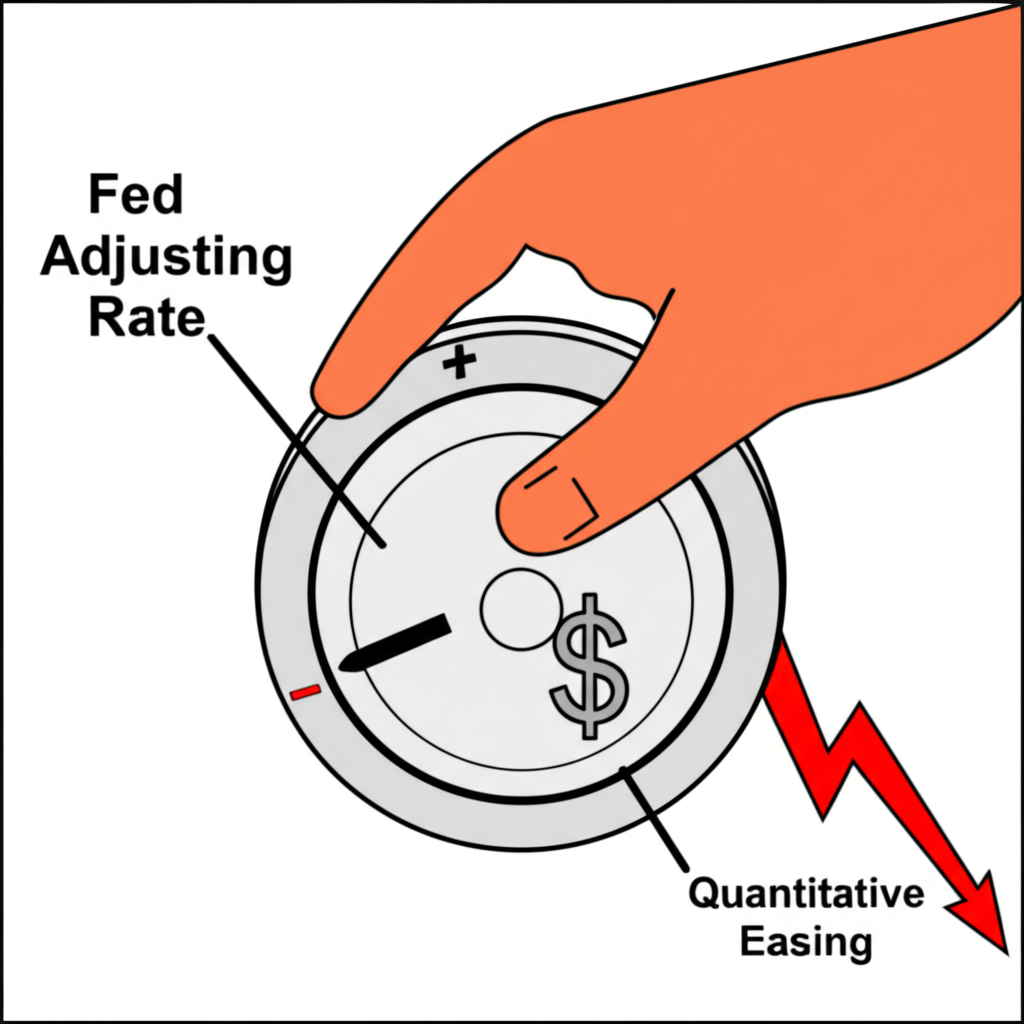 高通膨溫度計旁邊的GDP與就業圖表，擔憂人士握著縮水的美元鈔票