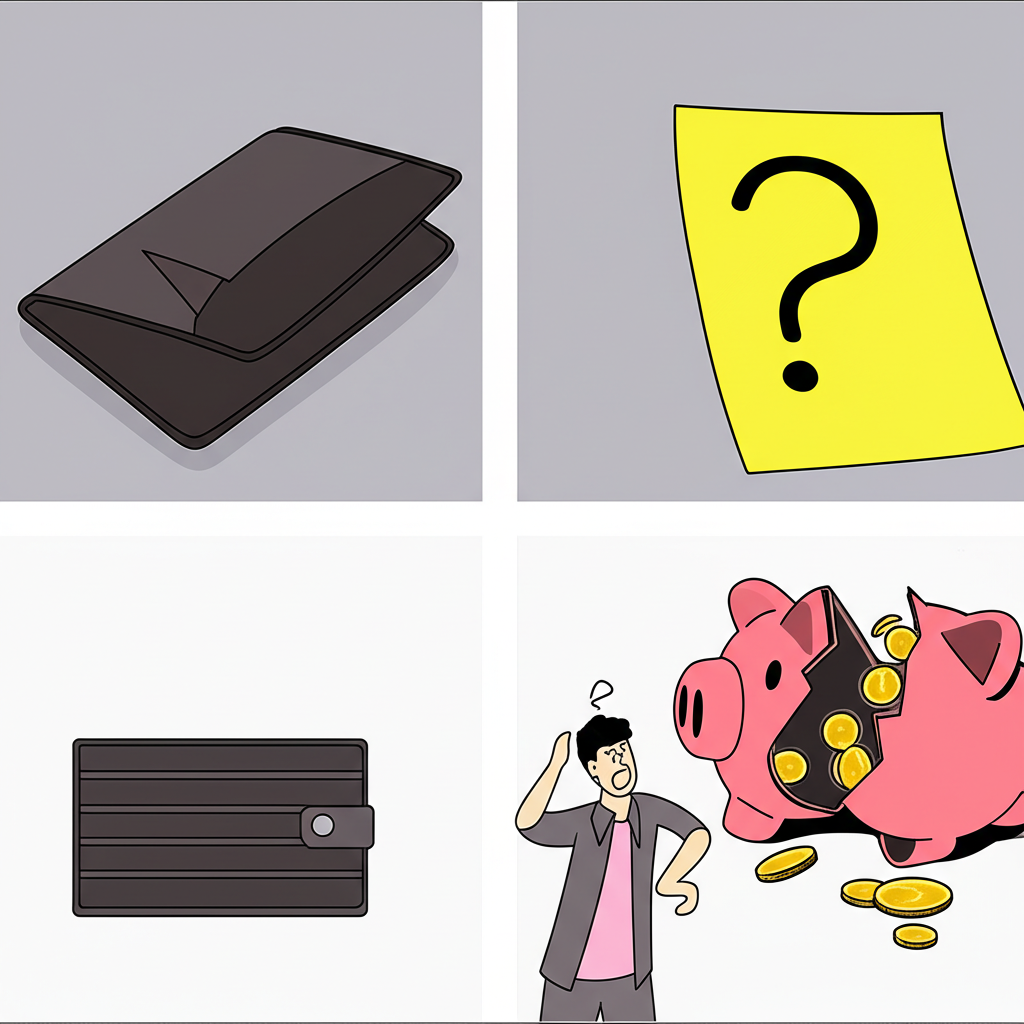 導致股票違約交割的各種情境,包括空錢包、問號便利貼、困惑看股價圖及破豬仔銀行