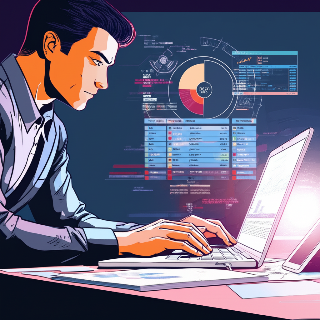 投資者專注分析盤前金融數據的插圖,背景顯示圖表與新聞