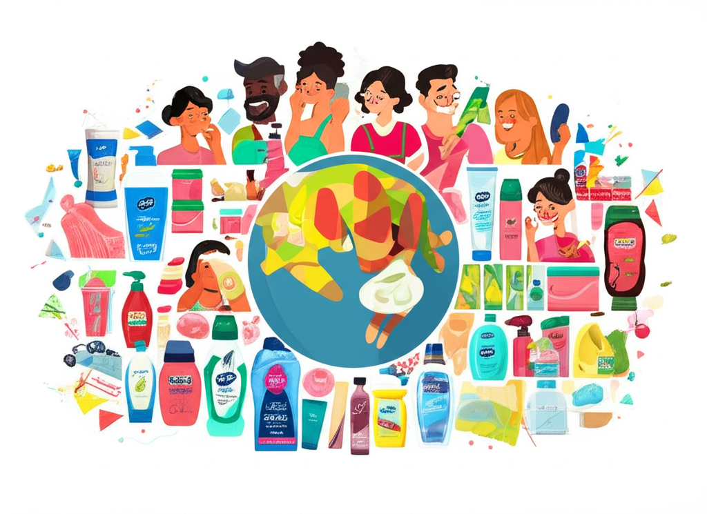 全球多元人群使用寶潔產品的日常場景,從美容到家居清潔的活力拼貼圖,展現品牌觸及數十億生活的影響