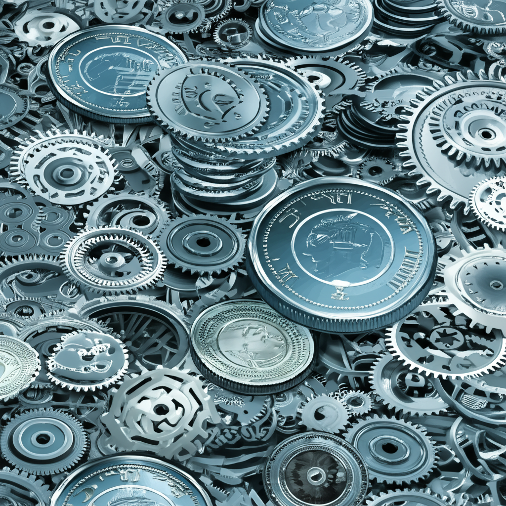 白銀硬幣與工業齒輪交織的插圖,象徵其作為貴金屬與工業血液的雙重投資潛力