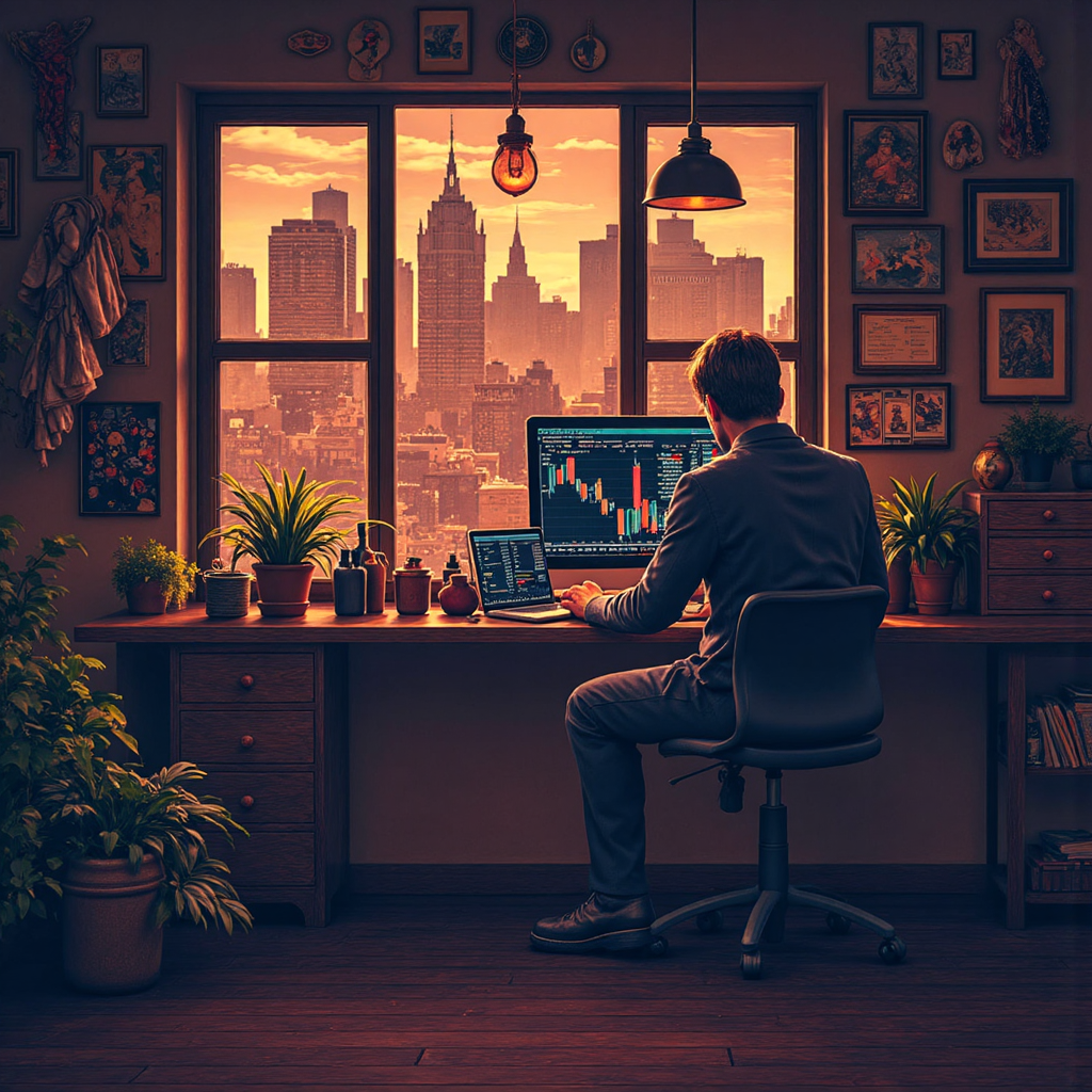 交易者穿越複雜市場的圖形表示，箭頭標示價格波動並融入深度圖元素