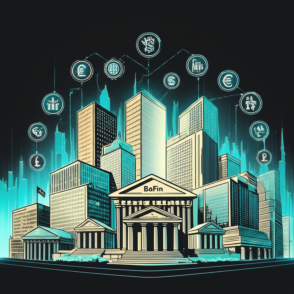 德國聯邦金融監理局 BaFin 監督全球金融市場的插圖,象徵穩定與消費者保護
