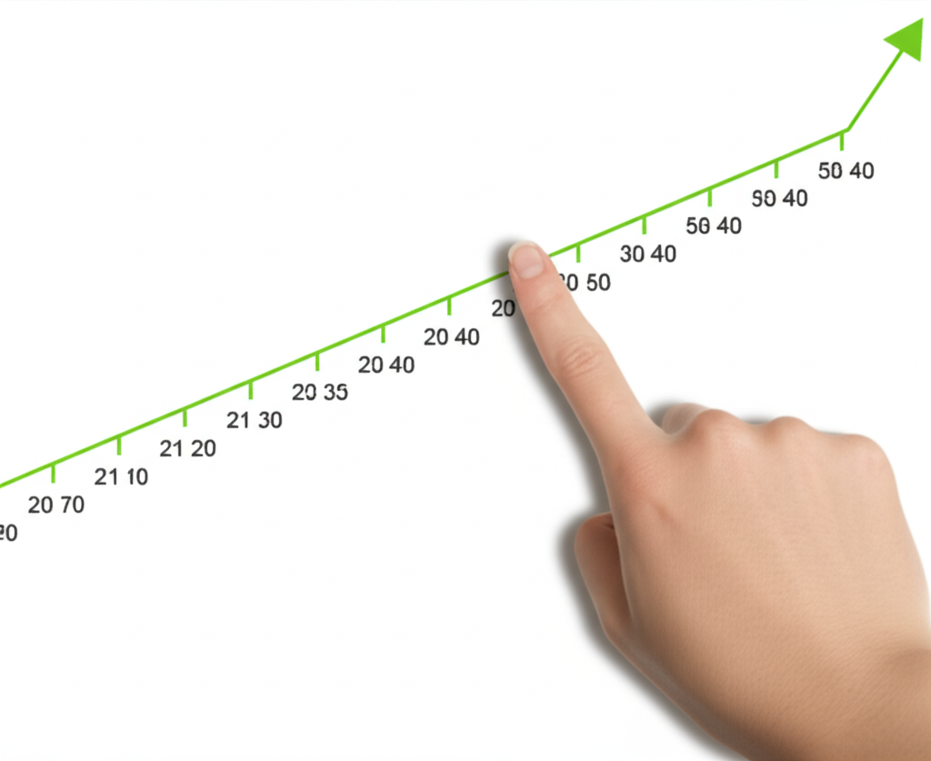 金融圖表標註微小變化，手指指向精確位置，避免混淆