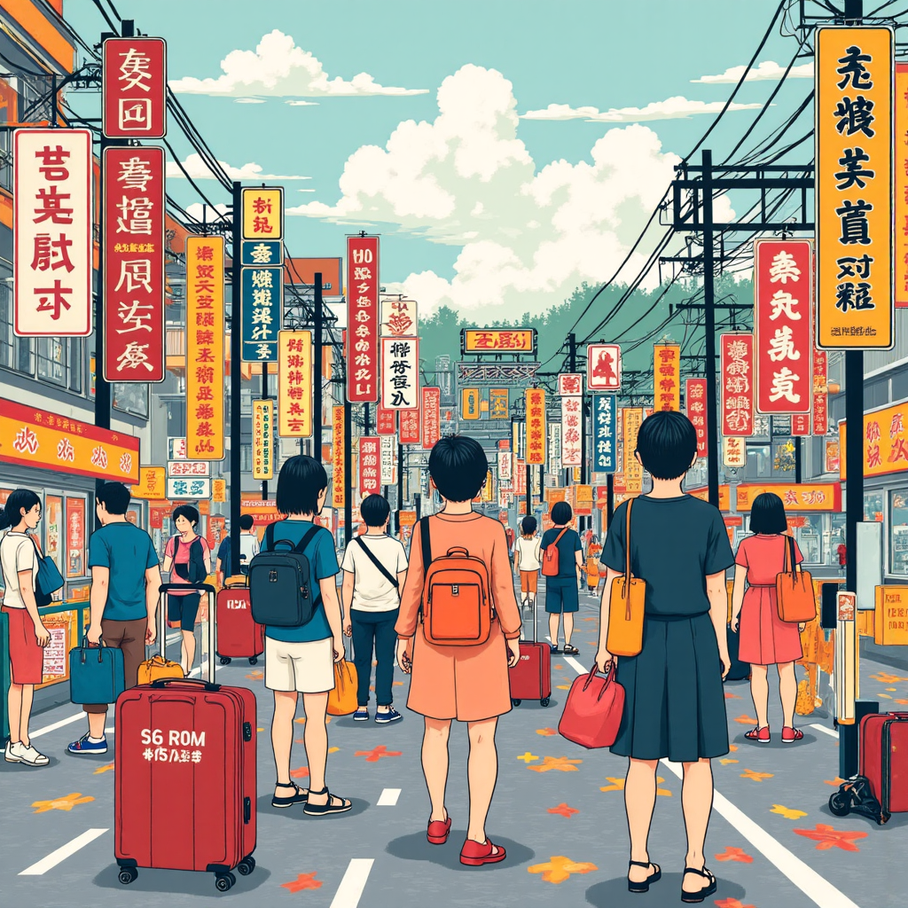 台灣旅客面對高美元兌日圓匯率導致的日本旅遊成本上升插圖，散落購物袋和行李，呈現警示性活力色調