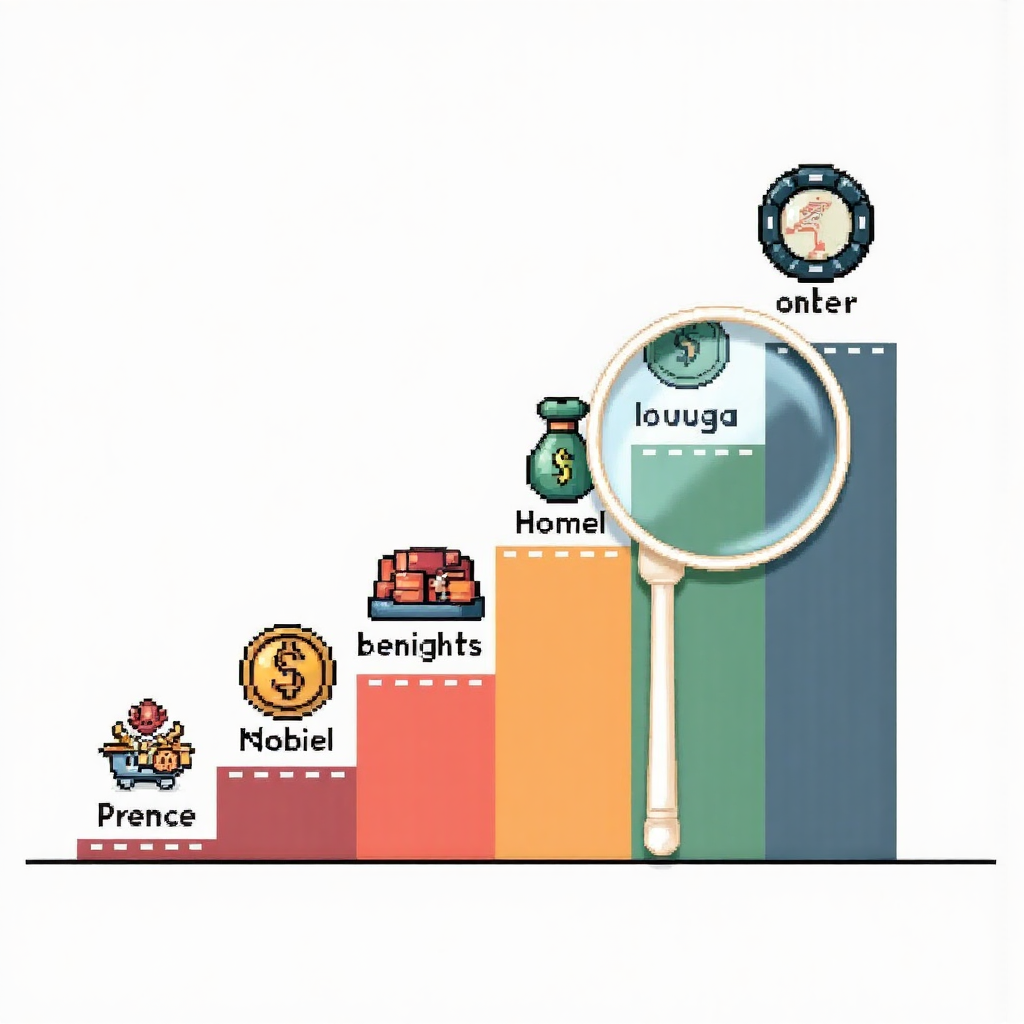 像素藝術的財務資產組合圖,按流動性從高到低排序,配以放大鏡檢視