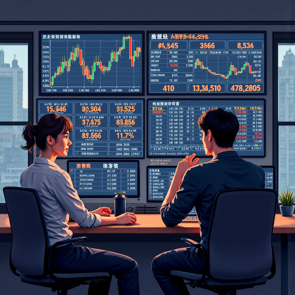 台灣金融市場中債券殖利率圖表與分析人員的像素藝術描繪