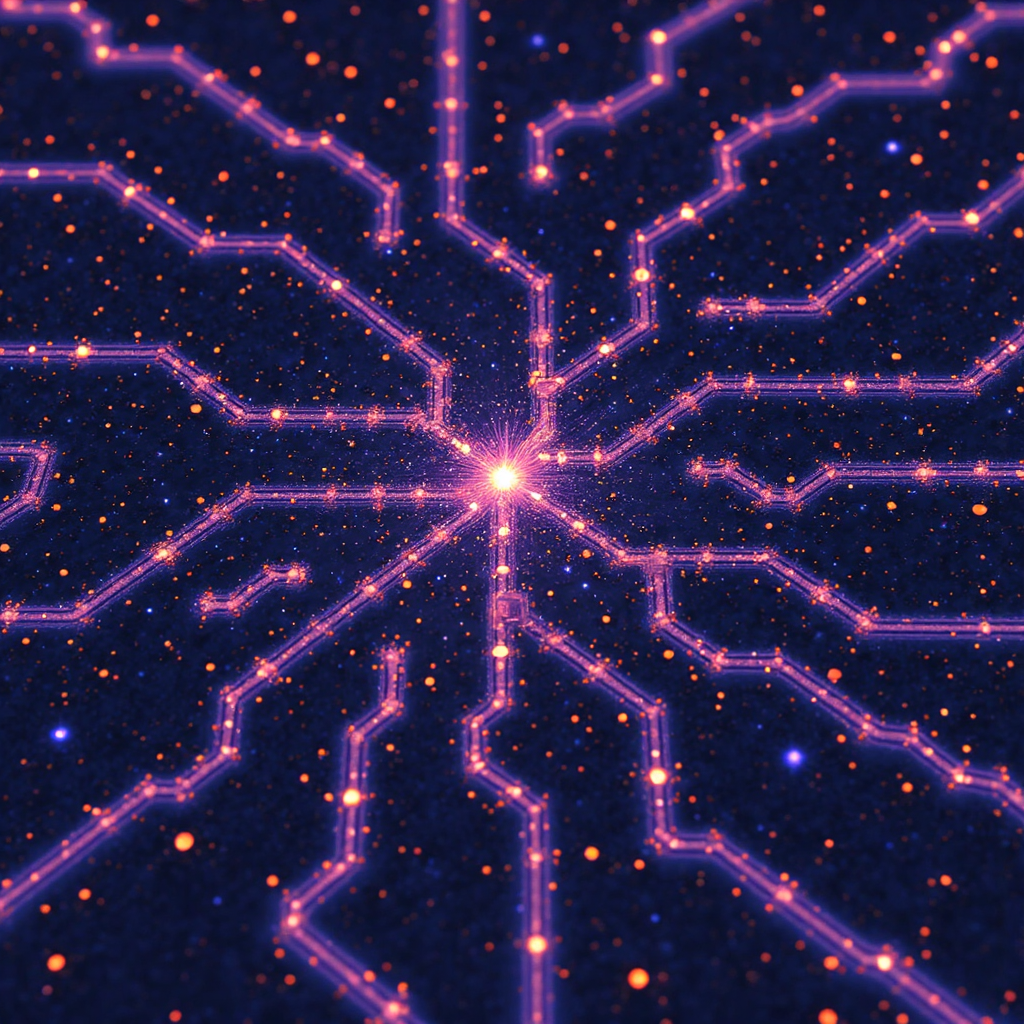 區塊鏈網絡分支成多條路徑的像素藝術插圖，代表技術演進與去中心化成長