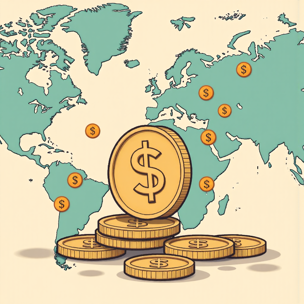 美元與新台幣匯率波動的像素藝術插圖，展現美元滾落與新台幣上升的希望氛圍