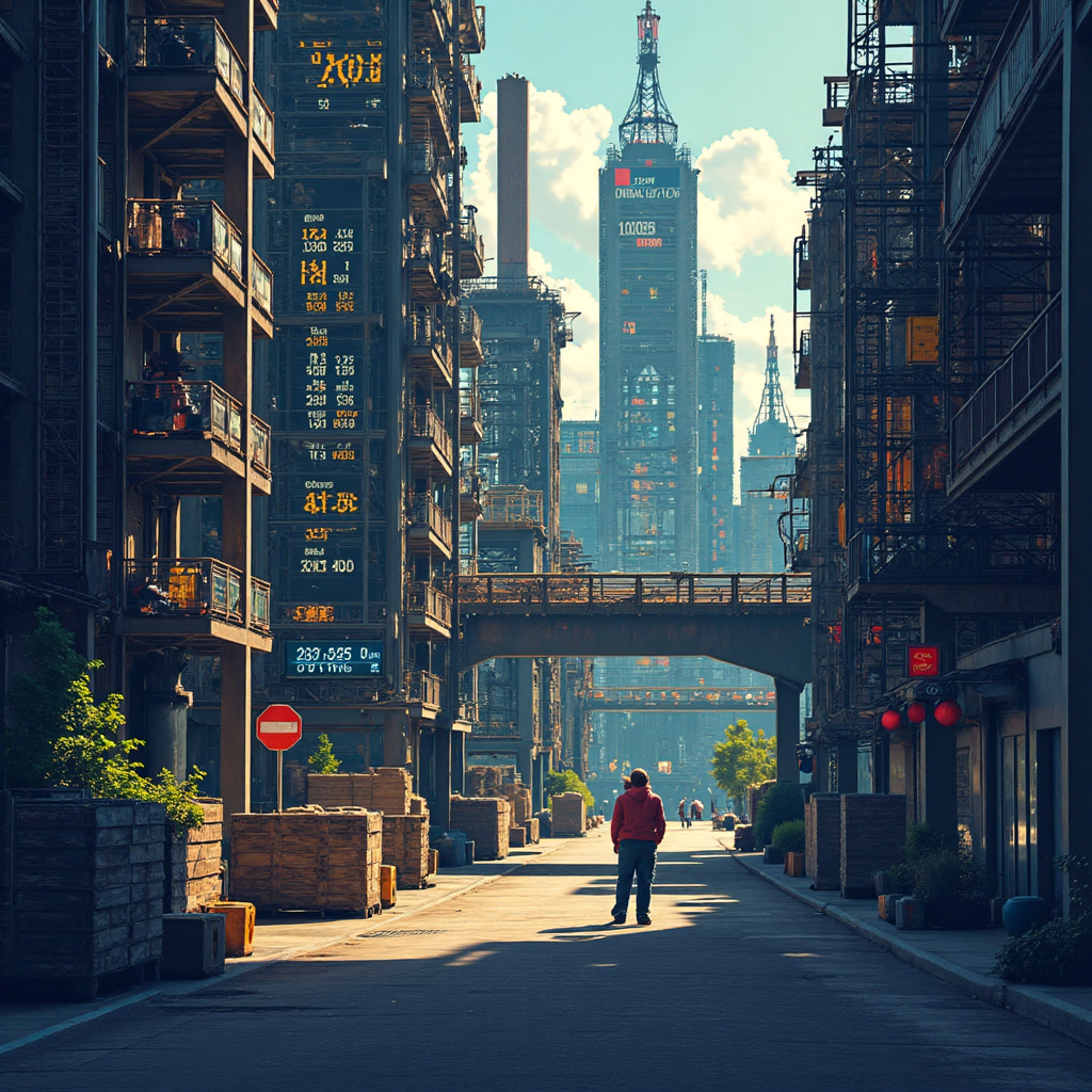 全球能源市場的像素藝術插圖，展示油價和庫存水平的互聯圖表與陰影效果