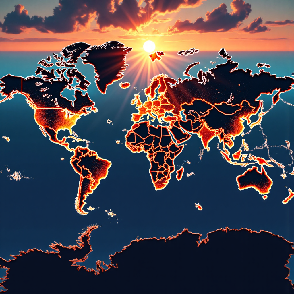 歐洲與北美經濟互聯的世界地圖像素藝術插圖