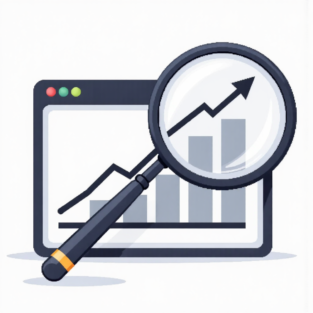 放大鏡檢視向上趨勢的ROE財務圖表,象徵深入的財務分析