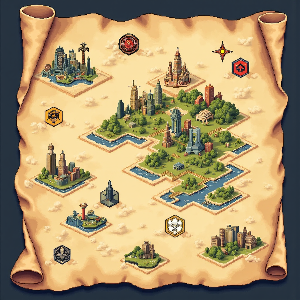 半導體公司地圖像素藝術插圖，ETF 作為指引之星