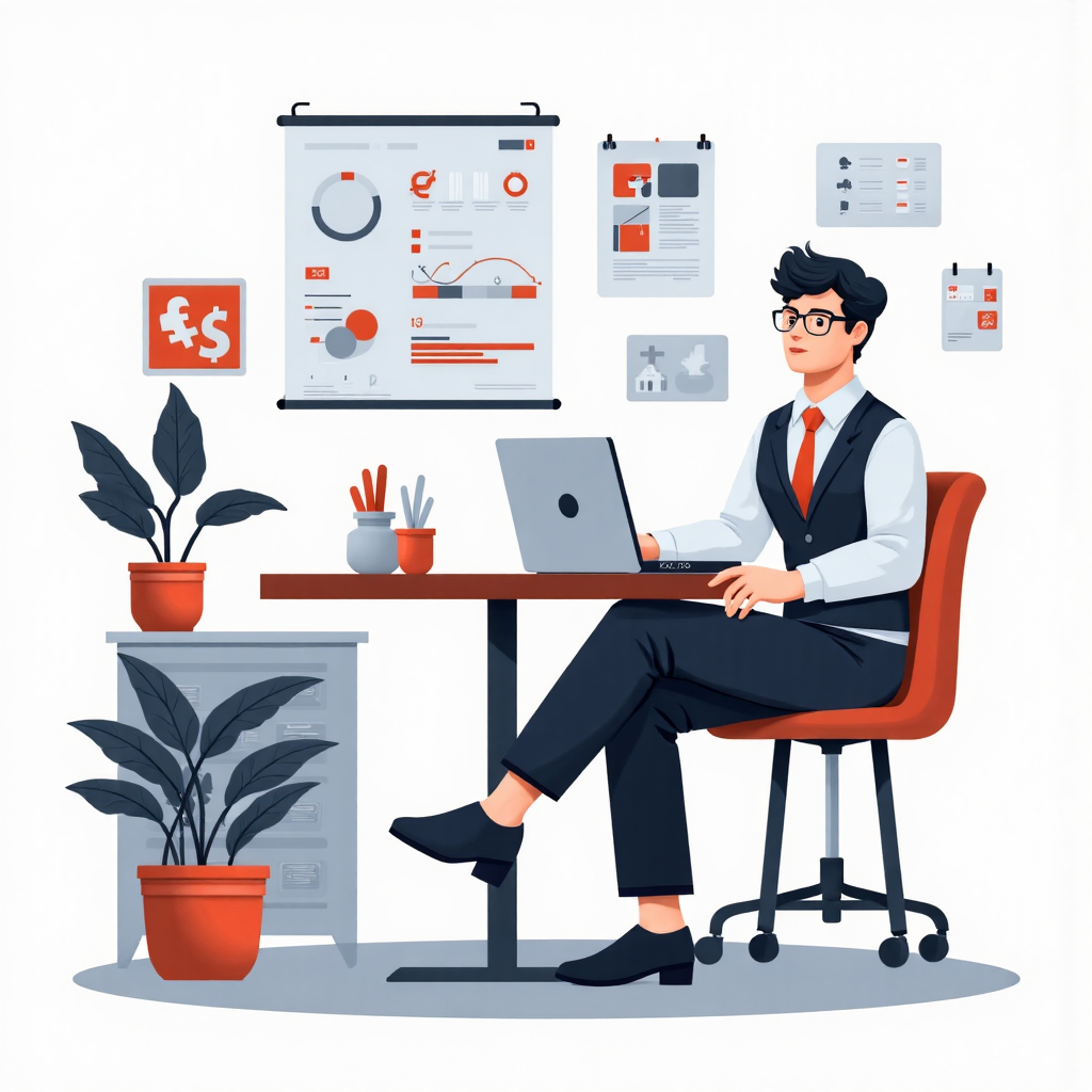 小企業主管理財務風險,展示多種貨幣與避險工具,強調策略性財務規劃的現代像素藝術插圖